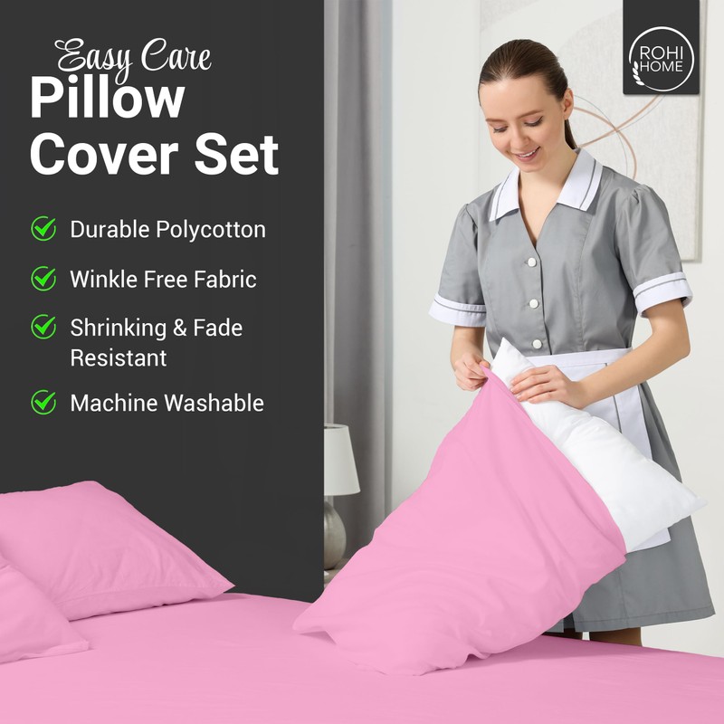 Rohi Polycotton Pillowcases 2 Pack - Easy Iron Bed Pillow