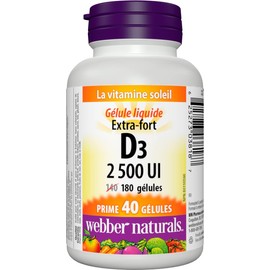 Webber Naturals Vitamin D3 2500 IU Extra Strength, 180 Softgels, For Healthy Bones, Teeth, and Helps Prevent Vitamin D Deficiency
