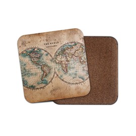 1 x Vintage World Hemispheres Map Coaster - Rustic Geography Student Fun #14392