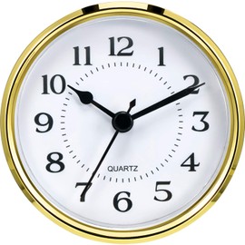 Hicarer 3-1/2 Inch (90 mm) Quartz Clock Fit-Up/Insert with Arabic Numeral, Quartz Movement (Gold Rim)