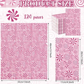 120Pcs Pink Christmas Paper Napkins Candy Cane Pattern Disposable Guest Napkins for Home Kitchen Bathroom for Winter Holidays Christmas Party Supplies