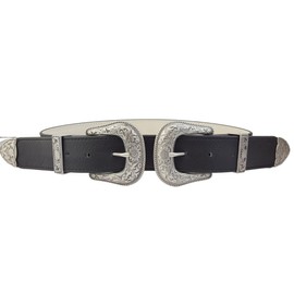 AXESORIA: Silver Western Double Buckle Belt Black S