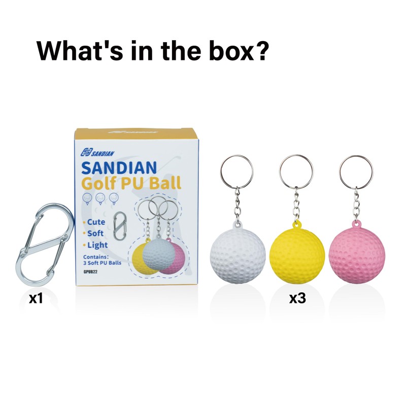 SANDIAN, Soft PU Golf Ball Set, 3 Balls with Carabiner
