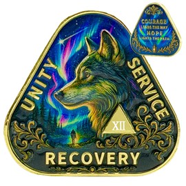 Leafence Wolf Sobriety Coin AA Recovery Medallion Unity Service Recovery Chip Inspirational Sobriety Recovery Medallions Alcoholics Anonymous Token (Wolf Sobriety Coin, 12 Years)