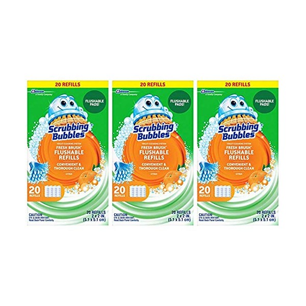 Scrubbing Bubbles Toilet Fresh Brush Flushable Refills, Citrus Scent, 20 Count (3 Pack)