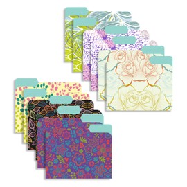 New Generation - 12 Pack Decorative 1/3 Cut Tab File Folders with Patterns Designs, Heavyweight, Letter Size (9.5" x 11.5") Laminated, Fashion Folders, for Home or Office. (Floral)