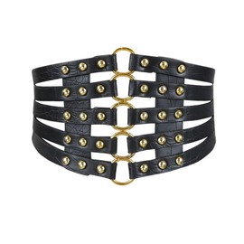 Oyccen Women's Retro Hollow Wide Waistband Elastic Dress Decoration Girdle Waist Cincher Corset Belt, Black, One Size