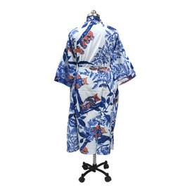 CRAFT KALA Women's Kimono Robe Long Robes with Peacock and Blossoms Printed Kimono Nightgown - Multi - One Size
