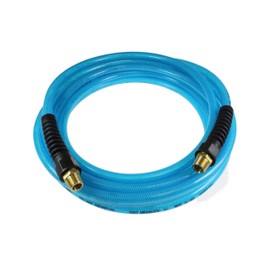 Coilhose Pneumatics PFE60254T Flexeel Reinforced Polyurethane Air Hose, 3/8-Inch ID, 25-Foot Length with (2) 1/4-Inch MPT Reusable Strain Relief Fittings, Transparent Blue