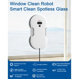 Window Cleaning Robot, Automatic Window Cleaner Robot with Dual Spray, Edge Detection, Intelligent Path Planning, 3000pa Strong Suction, Anti-Drop Protection for Glass