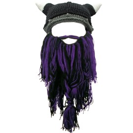 YEKEYI Viking Beard Beanie Horn Hat Winter Warm Mask Knitted Wool Funny Skull Cap
