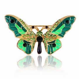butterfly brooch pins for women fashion Woman's enamel crystal rhinestone butterfly brooches pin set for Clothes Dresses (Green)