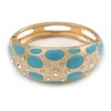 Statement Gold Tone Crystal with Blue Enamel Dots Oval Hinged
