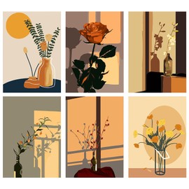 JATOK Pack of 6 Paint by Numbers Adults, Paint by Numbers, DIY Roses with Brushes and Acrylic Paints, Hand-Painted Oil Painting Canvas for Home Decor, Without Frame (40 x 50 cm)