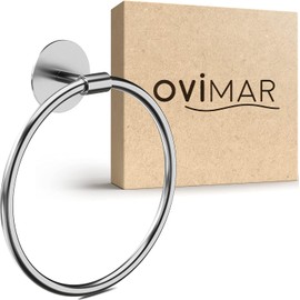 ovimar Bovbjerg Round Towel Ring | Stainless Steel Silver | Towel Holder No Drilling for Gluing | Modern Design | Wall Mounting | for the Bathroom, Guest Toilet or Kitchen