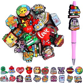 VervelaLibre 20pcs Teacher Focal Beads for Pen Back to School DIY Silicone Beads Beaded Pen Supplies Study Theme Silicone Beads for Keychain Making Crafts Decoration Bracelet Necklace (Teacher)