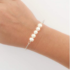 Frosted Willow Cultured Freshwater Pearl Bracelet Bride Jewelry Bridesmaid Gift Silver-Filled 8 Inch