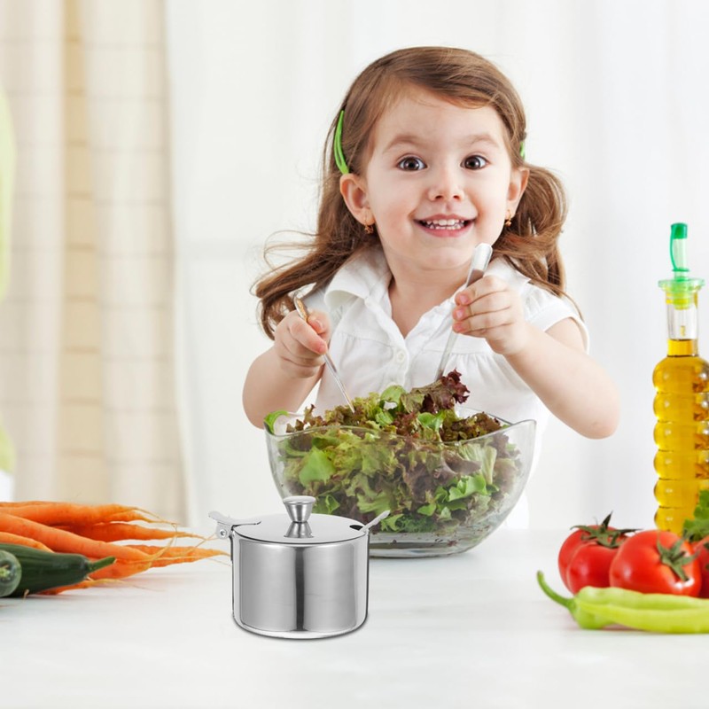 Alipis Compact Condiment Canisters Pots Set Stainless Steel Sugar Bowl