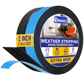 Weather Stripping 16.4FT(L) x 2in(W) Door Draft Stopper Silicone Seal Strip for House and Glass Shower, Door Sweep for Collision and Gaps of Doors and Windows, Weatherproof Soundproof (Black)