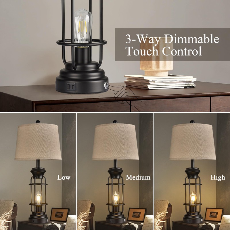 Reaketon Table Lamp Set of 2 with USB Ports, 28"