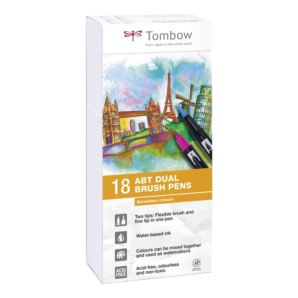 Tombow ABT Dual Brush Pen - Secondary Colours (Pack of 18)