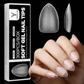 YOKEFELLOW Short Almond Nail Tips -300Pcs Acrylic False Nails Gel x Nail Tips Inside Matte Full Cover Gel Extension Nail 15 Sizes Super Thin Back Edge Press on Nails DIY Salon