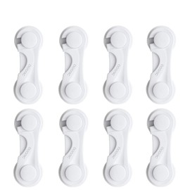 Child Safety Cabinet Locks, Adoric Baby Child Proof Cabinet Kitchen System, Drawers, Adjustable Strap, No Tools or Drilling and Strong Adhesive (8-Pack White)