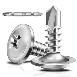 Pack of 50 Self-Tapping Screws Stainless Steel Self Tapping Screws Phillips Black Drilling Screws Flat Head with Washer + 1 Piece Screwdriver Bit (50, Silver, 4.8 x 13 mm)