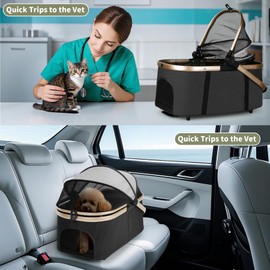 Double Pet Stroller for Dogs and Cats: Dog Stroller Foldable Travel Carriage with Detachable Carriers, Safety Belts, and 4 Lockable Wheels for Small to Medium Pets – Ideal for Multi-Pet Homes (Black)