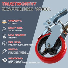 USCaster 6inch Scaffolding Wheels Set of 4 -Heavy Duty Locking Casters 2200LBS Capacity, Locking Stem Casters with Brake,Replacement for Scaffold, Shelves, and Workbench