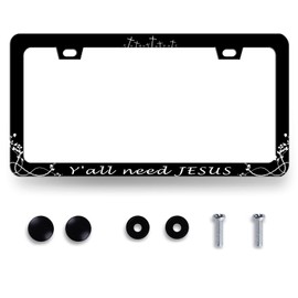 Y'all Need Jesus License Plate Frame Christian License Plate Frames Jesus Auto Accessory for Funny Text Car Decorative Stainless Steel License Plate Holder with Screws Men Women 12.2"x 6.2"