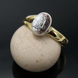 SILVERTROVE Gemstone Sterling Silver and Brass Band Ring for Men and Women in All Sizes Jewellery CRG1089AA, Gemstone Precious metal gemstone, Black Rutile Quartz