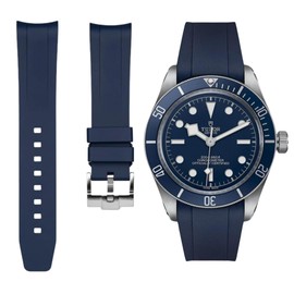 Curved End FKM Rubber Watch Straps for Tudor Black Bay 58 & Tudor Ranger 20mm - Integrated Replacement Rubber Watch Bands for Tudor BB58 GMT 39mm - Compatible with M79030 M79950 M79012 M79018 M7939G (Blue, 20mm)
