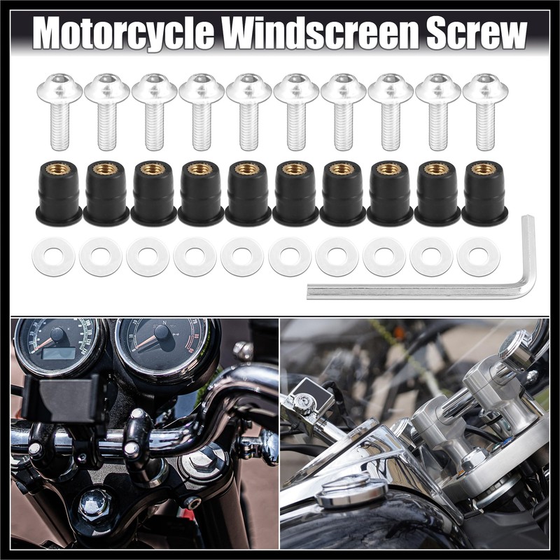 Hihaha 10pcs M5 5mm Motorcycle Windscreen Screw Fairing Bolt Silver