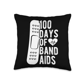 100 Days Of Band Aids Bandage Milestone Celebration School N Throw Pillow