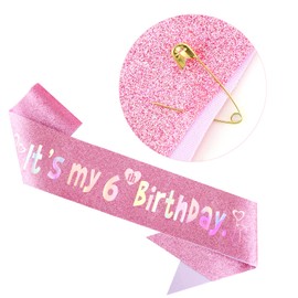 DRESHOW Birthday Sash and Tiara for Girls Princess Crown Girl Headband Happy Birthday Headpiece Glitter Hair Band Decorations