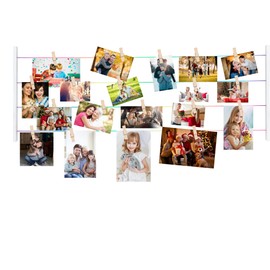 MITREL Photo Display Doard Picture Frames Collage Wall Decor Hanging Pictures with 30 Clips and Adjustable Elastic Cord Wood Rustic Picture Holder for Multi Pictures, Artworks, and Cards Display