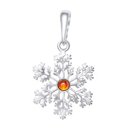 ANDANTE Premium Collection Genuine Baltic Sea Amber Pendant in 925 Sterling Silver Snowflake Certified Gold of the Sea Colour Cognac, Genuine Baltic Sea natural amber certified, solid 925 sterling