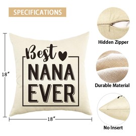 Ogiselestyle Best Nana Ever Quote Throw Pillow Cover Home Decor Pillow Case Cotton Linen Cushion Cover for Grandma Birthday Gift 18"x18"