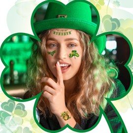 76 PCS St Patricks Day Tattoos, Watercolor Shamrock Hats Temporary Tattoos Stickers for Adult Kids Irish St Patricks Day Decorations Parade Party Favors