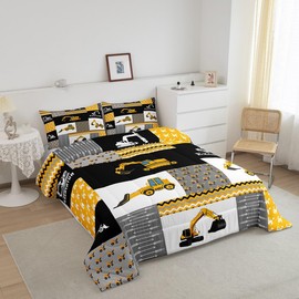 Feelyou Excavator Comforter Construction Vehicles Comforter Set Equipment Trucks Bedding Set for Children Kids Boys Girls Cartoon Car Duvet Set Geometric Lattice Room Decor Quilt Set Twin Size