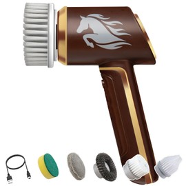 Horsepower Scrubber Gold Edition, Longer Battery Life, Electric Power, Rechargeable, Spins 350 RPM, Waterproof, 5 Brush Heads, AS SEEN ON TV, Cleans Dirt & Grime: Bathrooms, Kitchen, Indoors/Outdoors