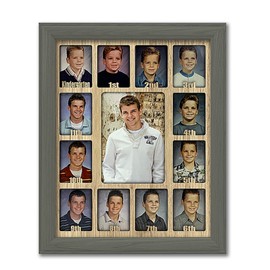 Northland School-Years Picture Frame - Holds Twelve 2.5" x 3.5" School Photos and 5" x 7" Kindergarten to Graduation Picture, Dark Gray Frame, Unfinished Mat, Customizable