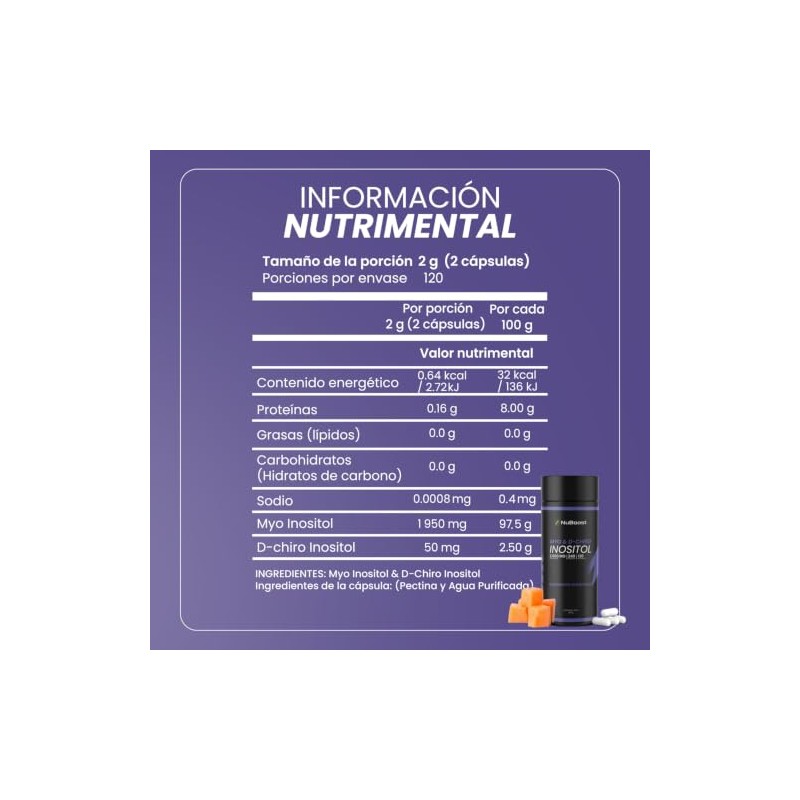Nuboost Inositol 240 Cápsulas Myo Chiro Mezcla Hecho Usa