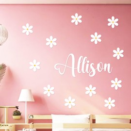 12 Daisies and Custom Name Wall Decal - WM1030. Custom Name Removable Nursery Wall Decal for Girl - Daisies Mural Wall Decal for Girls Bedroom
