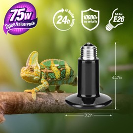 Leoterra - 2 bombillas de calor de cerámica de 75 W, calentador de gallinero para reptiles, pollo, perro, gato, erizos para uso de lámpara de calor, duraderas y sin luz (75 W)