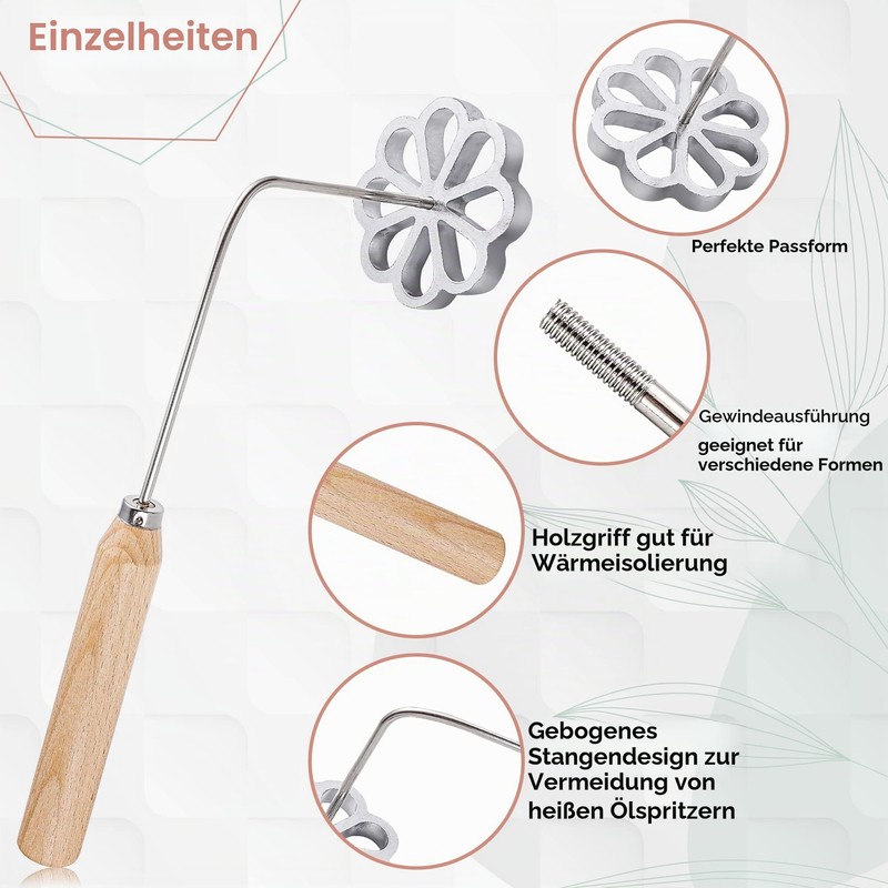 Tortillada - 4-Piece Bunuelos Set with Wooden Handle Rosette Iron
