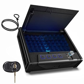 KAER Gun Safe, Biometric Gun Safe for Pistols, Quick Access Fingerprint Safe with Fingerprint Lock Mute LED Two Handguns Capacity Pistol Safe for Home Bedside Nightstand Car