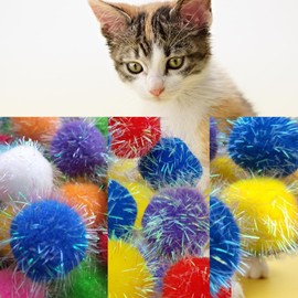 Shizhoo 20 Pieces Mix Sizes Sparkle Pom Pom Balls for Cat - Interactive Glitter Balls, Multicolor, Best as Kitten Play Toys…