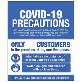 COVID 19 Precautions - Shop window sign